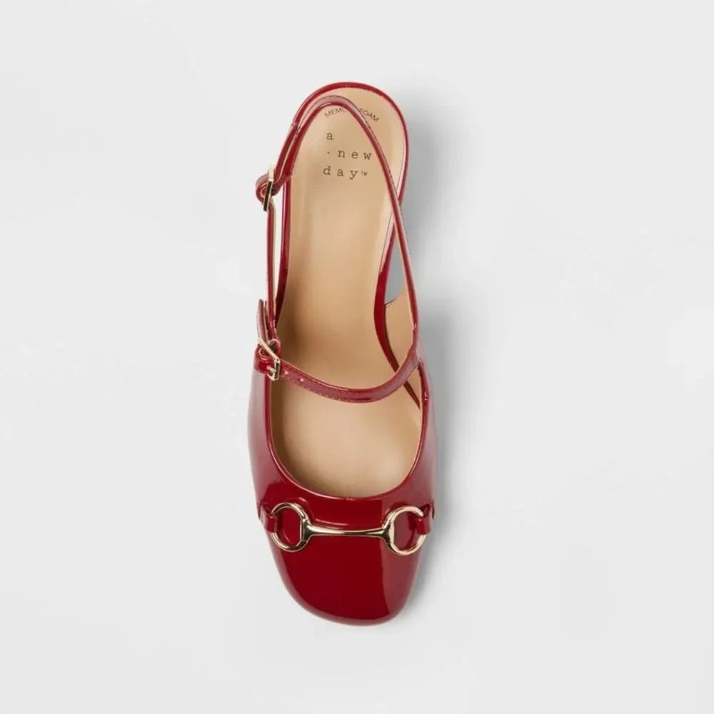 a new day Red Patent Slingback Block Heel Wedges